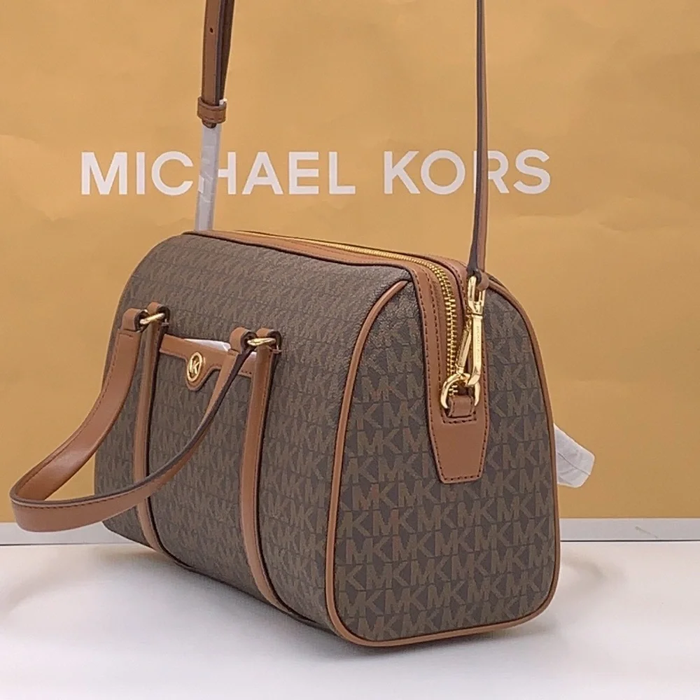MICHAEL KORS JST TRAVEL MEDIUM DUFFLE SATCHEL SHOULDER CROSSBODY BAG MK BROWN